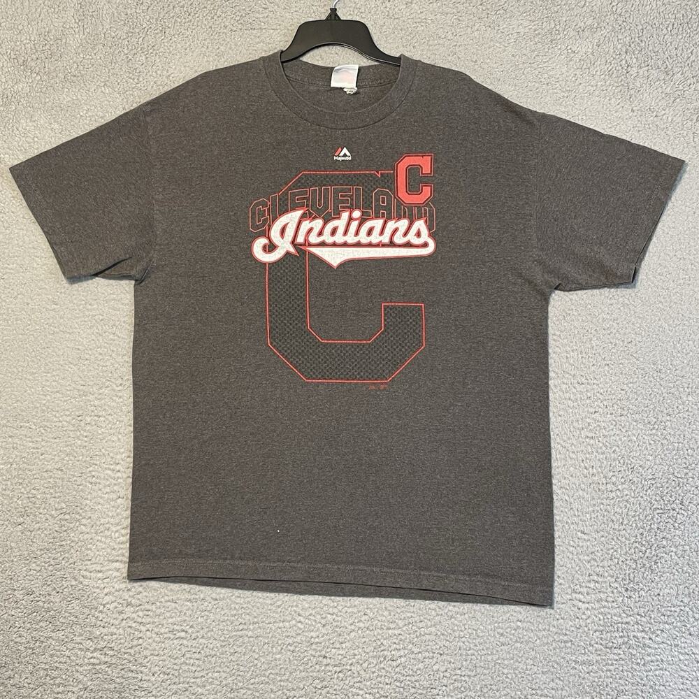 Cleveland Indians Chief Wahoo T-Shirt Mens Unsized Gray MLB Majestic